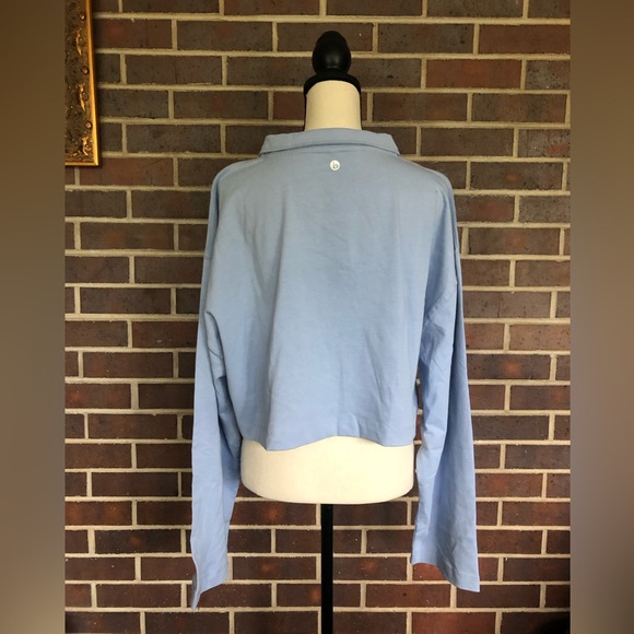 NWT COTTON ON BODY Crop Long Sleeve Polo Top in Iced Sky Blue Sz XL New - Picture 4 of 7